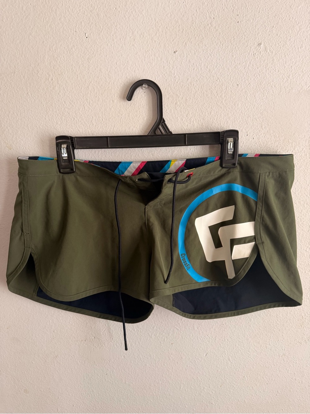 Reebok Olive Green Women's Hybrid Shorts with Blue Logo Ring